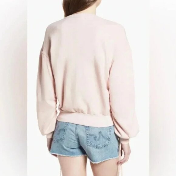AG Adriano Goldschmied Karis Sweatshirt Ruched Sleeves Bows Light Pink M - Picture 2 of 14